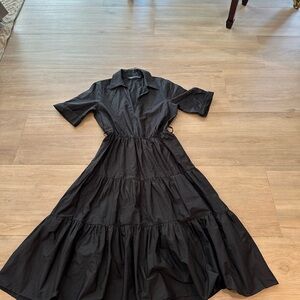Zara Black Tiered Maxi Shirt Dress
